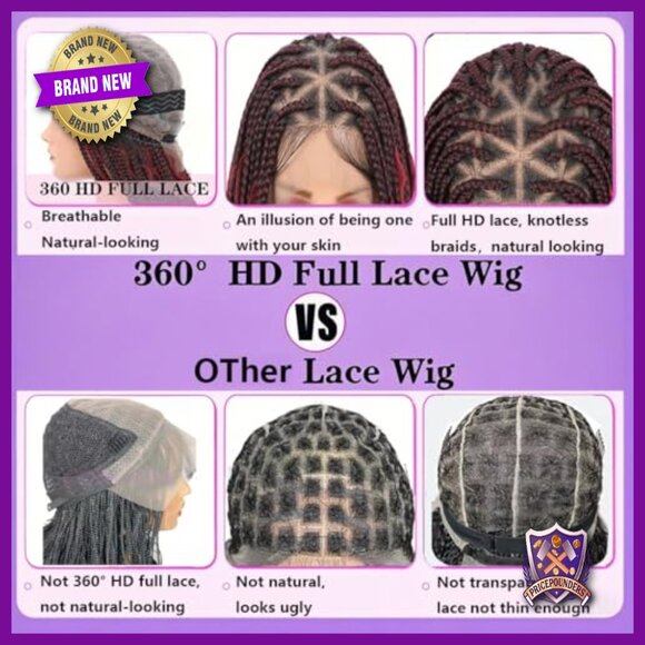 36 Inch Full Lace Box Braided Wig Knotless Boho Curly Glueless Synthetic main image 5